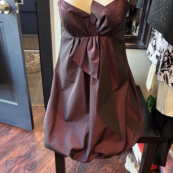 Max & Cleo Strapless Burgundy Party Dress with Bow Detail - Picture 9 of 13